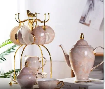 Set Kopi Porselen Marmer, Teko - Coffee Tea Sugar ulasan dan harga