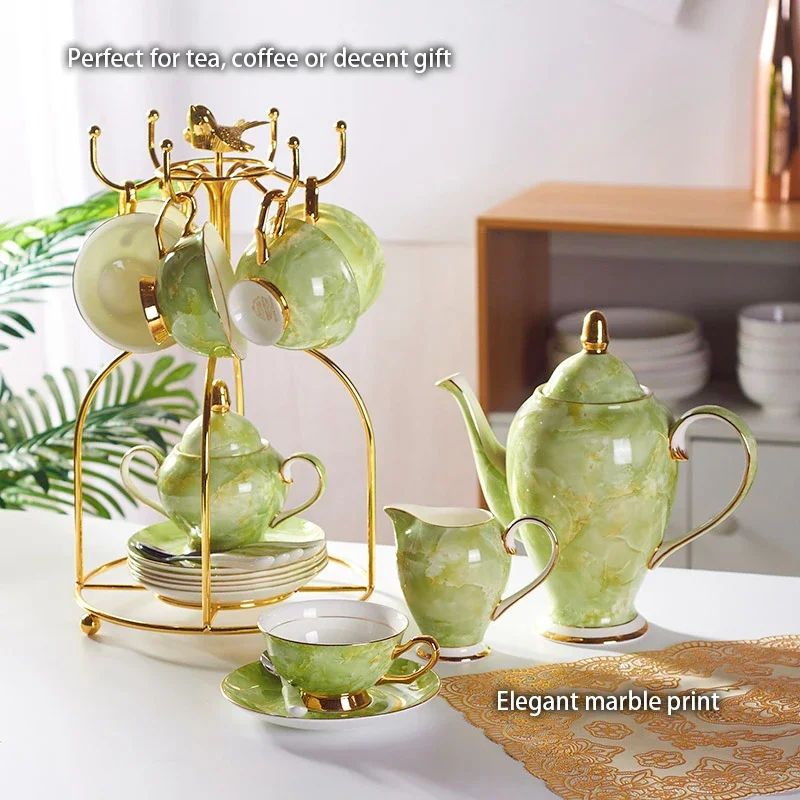 Set Kopi Porselen Marmer, Teko - Coffee Tea Sugar ulasan dan harga