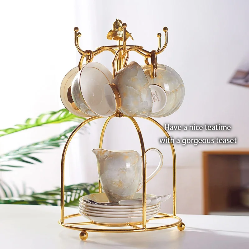 Set Kopi Porselen Marmer, Teko - Coffee Tea Sugar ulasan dan harga