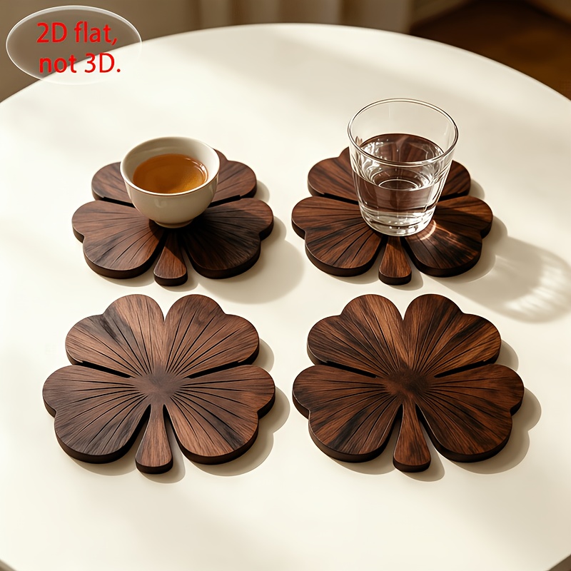 4Pcs Alas Gelas Kayu 2D Bentuk - Coffee Tea And Sugar Set ulasan dan harga